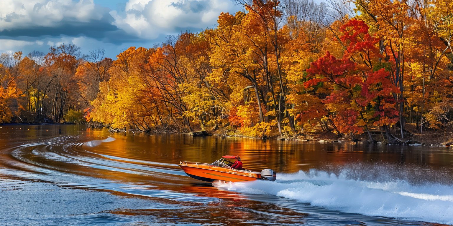 A boater enjoying the picturesque scenery of Salmon River Reservoir near Redfield, New York
