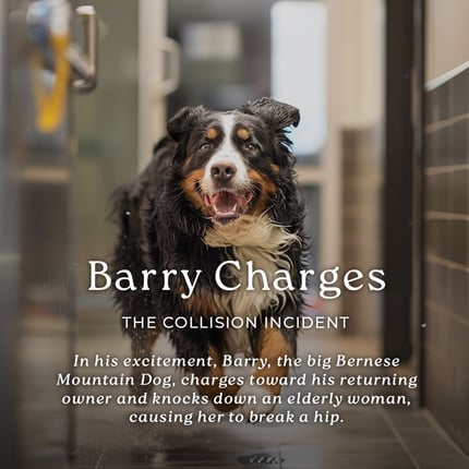 Barry the Bernese Mountain Dog, collides with an elderly woman