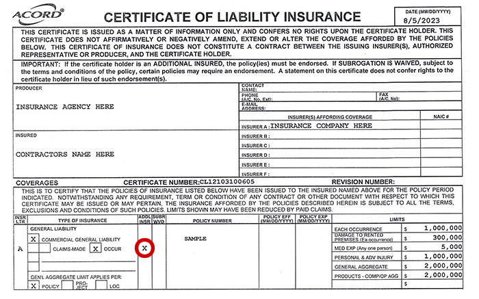 Certificate of Insurance Example