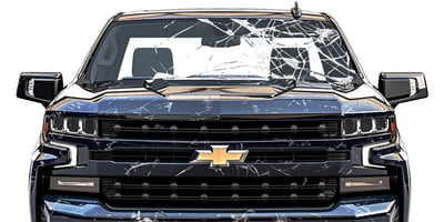 Chevy Silverado with a crack windshield on a commercial auto policy