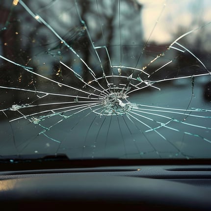 Cracked windshield of a sedan in Central New York