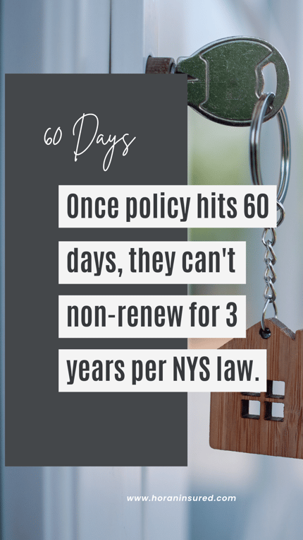 Once policy hits 60 days, they cant non-renew for 3 years per NY law.