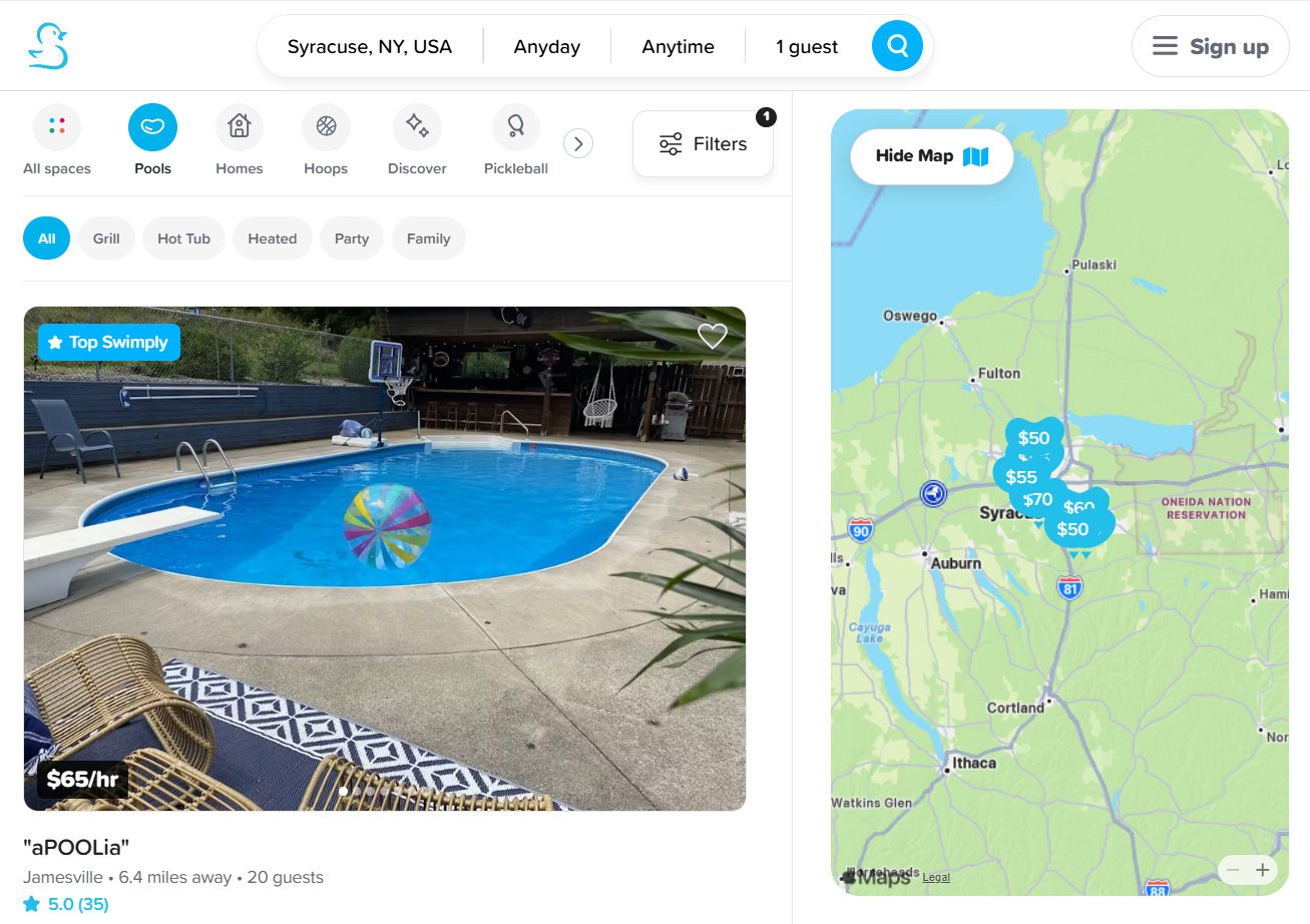 Swimply listing for Syracuse area