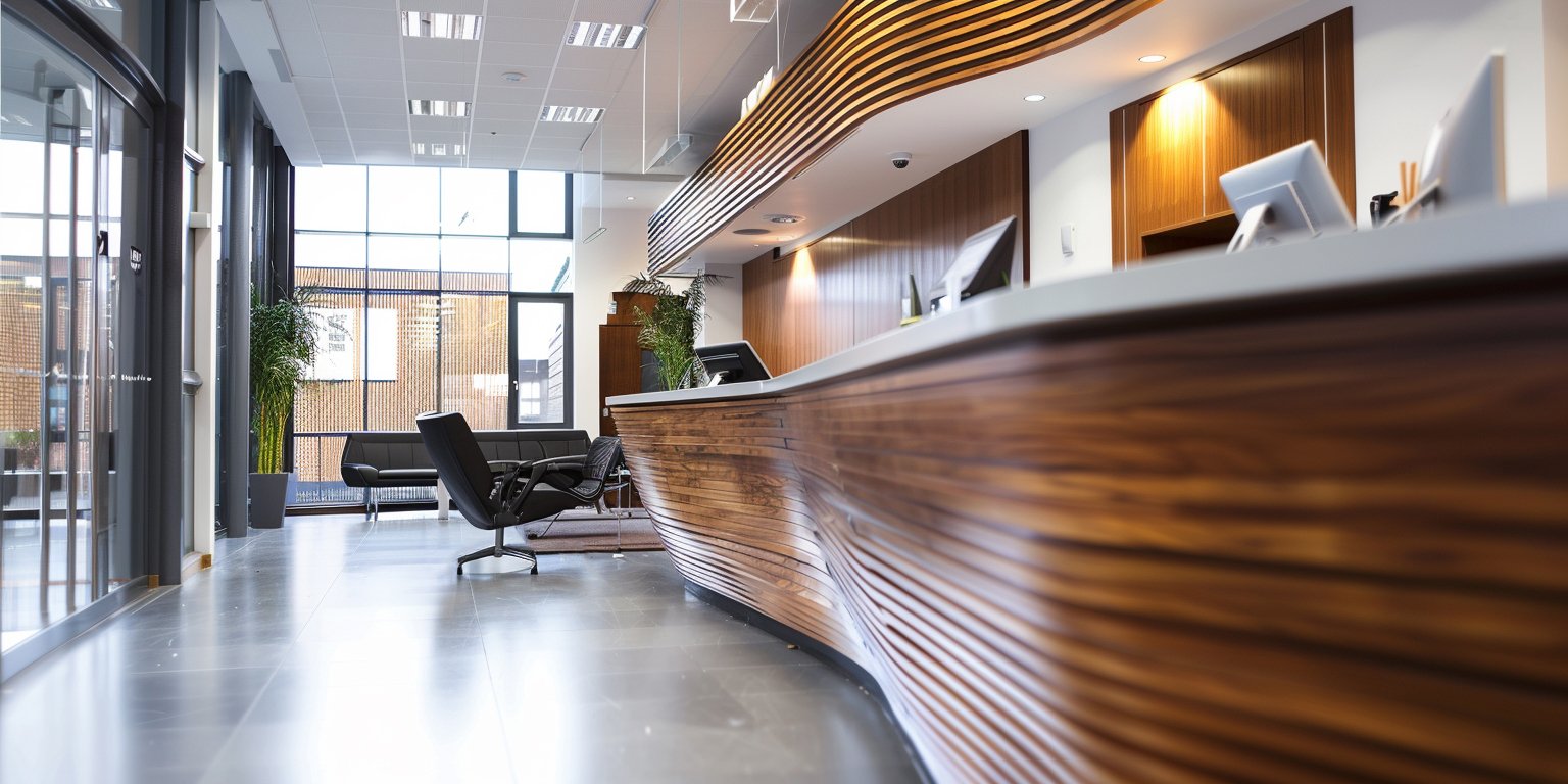 Upgraded reception area of a leased CNY office space