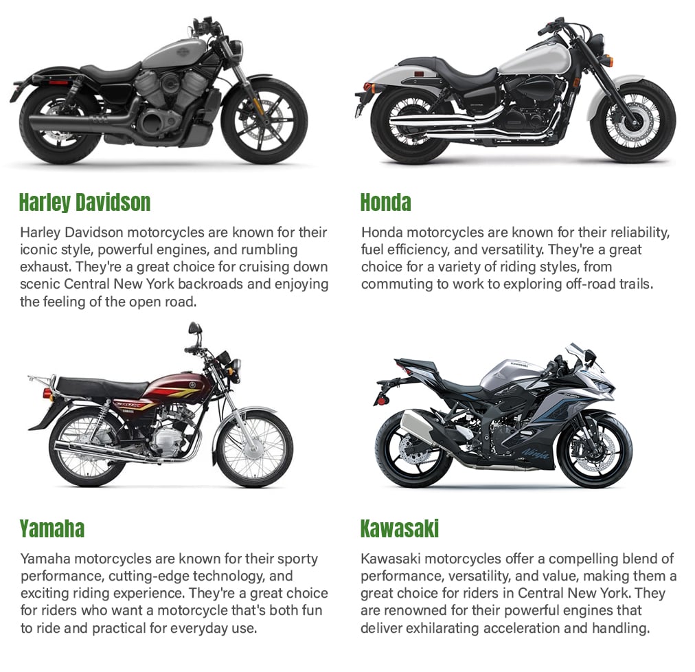 Why Harley Davidson, Honda, Yamaha, and Kawasaki bikes are popular in Central New York