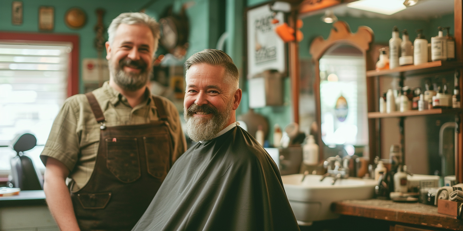 A CNY barber and his happy customer
